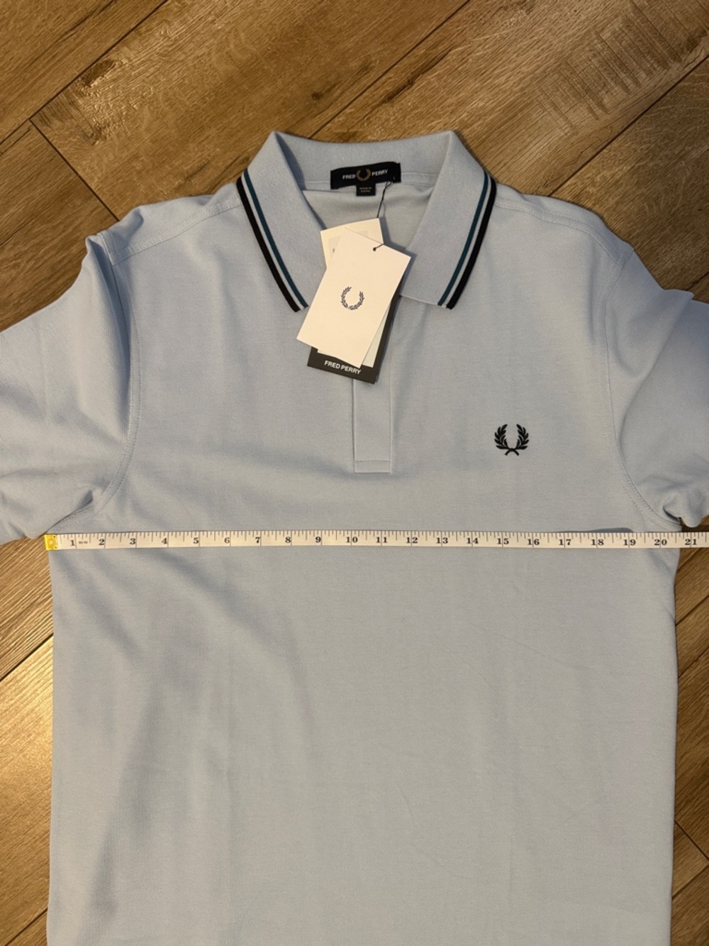 Fred Perry Light Blue Polo with Navy Twin Tipping - Picture 3 of 4